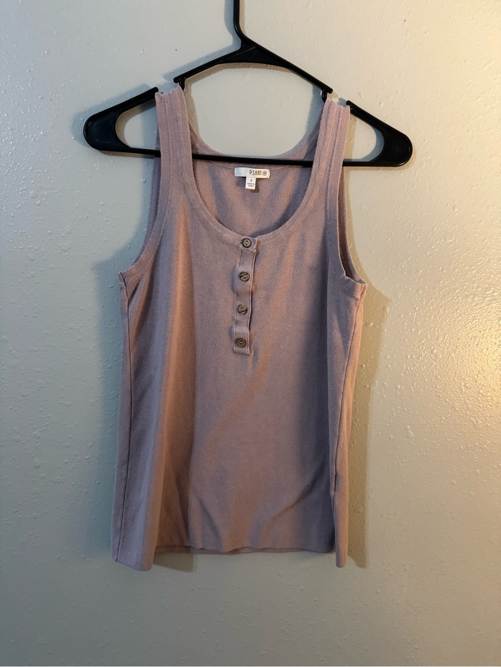 Pleione Dusty Lavender Ribbed Henley Tank